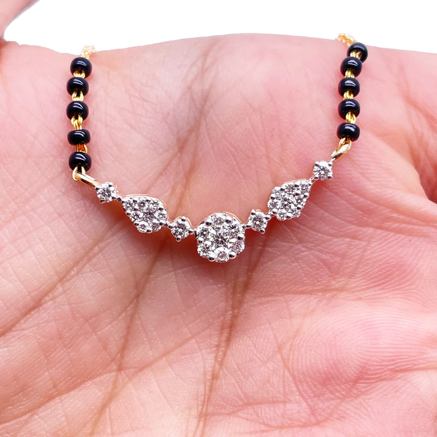 18ct Yellow Gold Natural Diamond 0.51ct Round & Pear Pendant Mangalsutra Necklace IGI Certified  Mangalsutra Chains