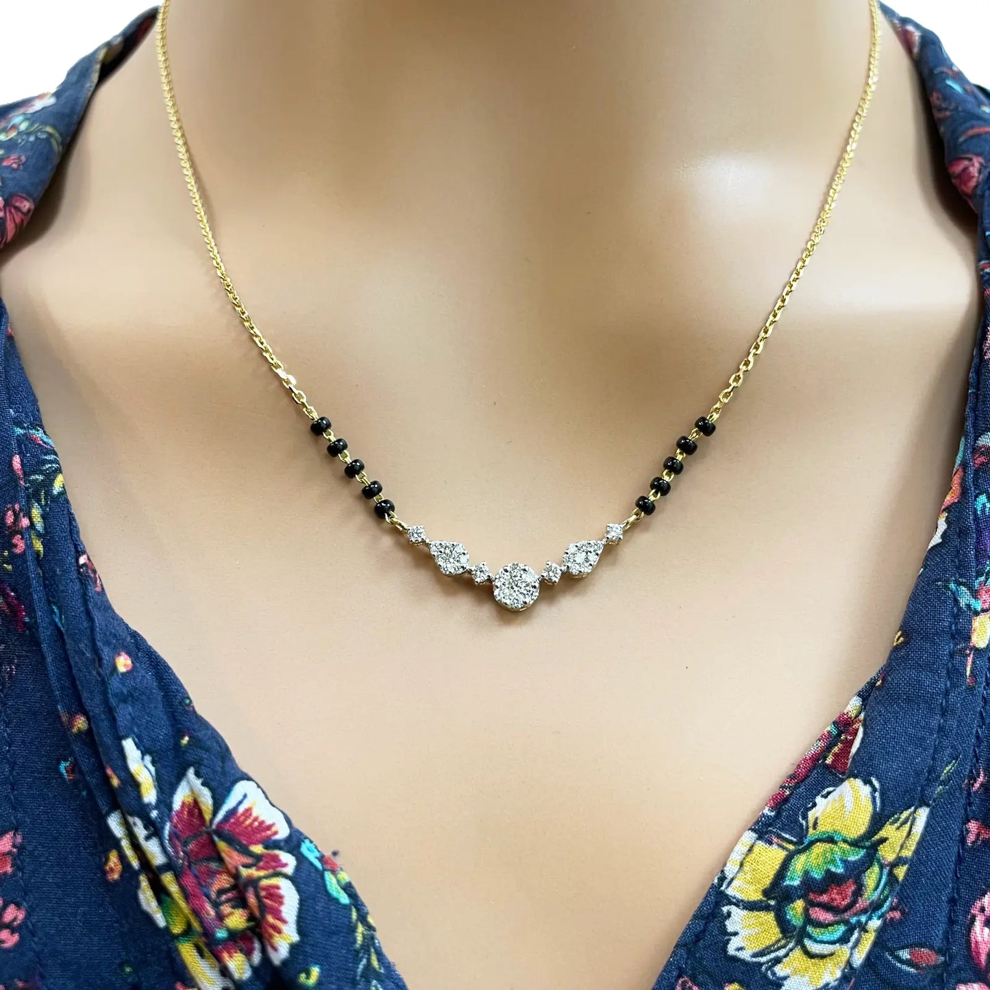 18ct Yellow Gold Natural Diamond 0.51ct Round & Pear Pendant Mangalsutra Necklace IGI Certified  Mangalsutra Chains