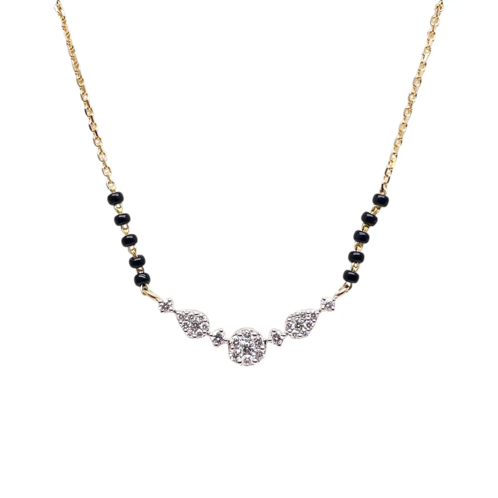 18ct Yellow Gold Natural Diamond 0.51ct Round & Pear Pendant Mangalsutra Necklace IGI Certified  Mangalsutra chain