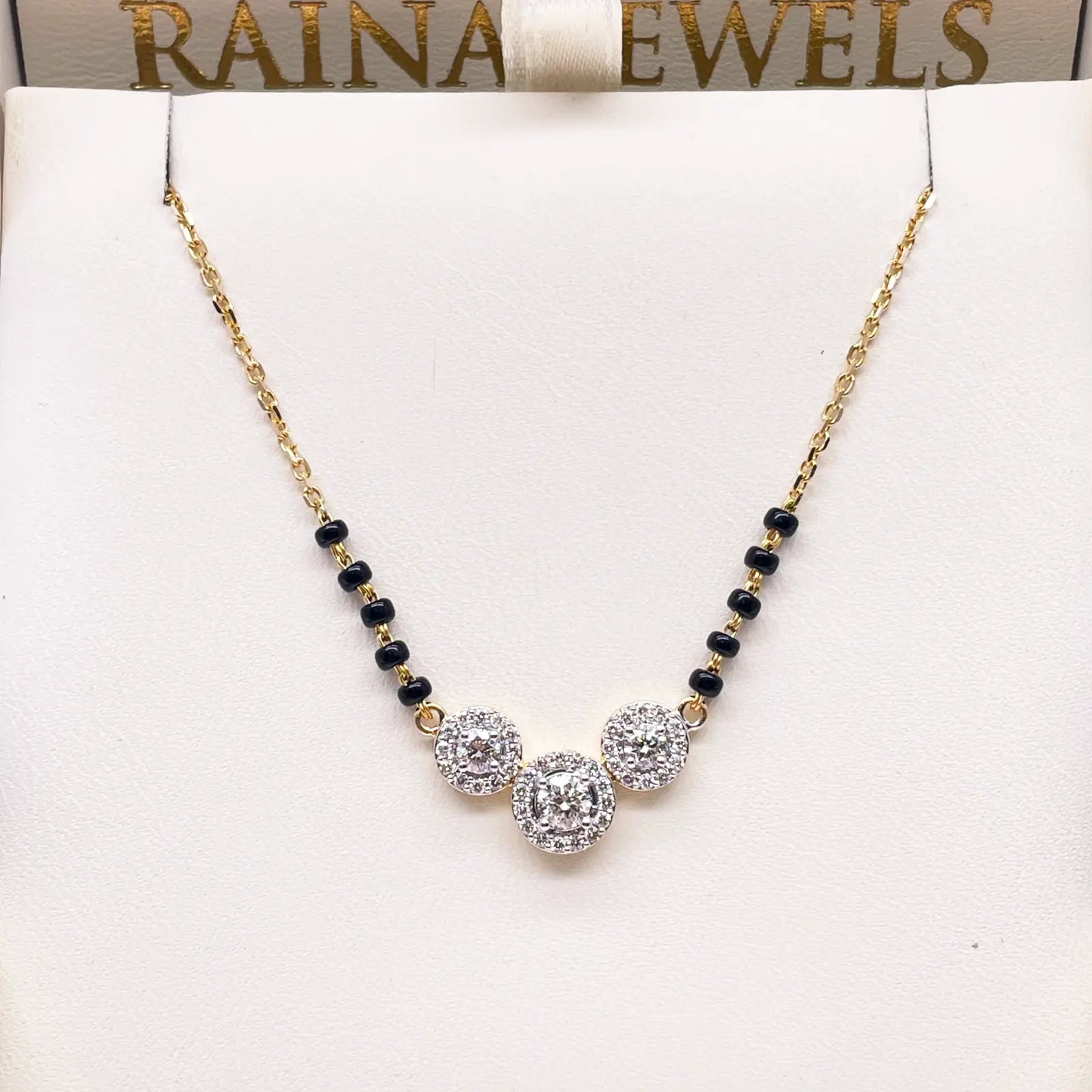 18ct Yellow Gold Natural Diamond 0.62ct Triple Halo Pendant Mangalsutra Necklace Hallmarked  Mangalsutra Chains