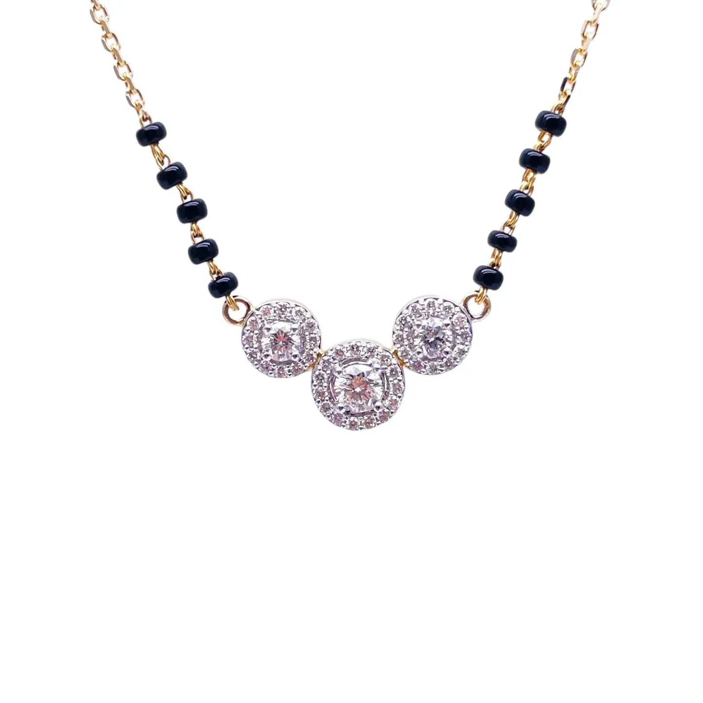 18ct Yellow Gold Natural Diamond 0.62ct Triple Halo Pendant Mangalsutra Necklace Hallmarked  Mangalsutra chain