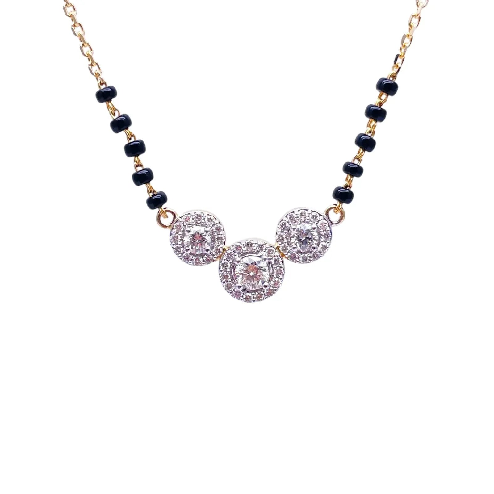 18ct Yellow Gold Natural Diamond 0.62ct Triple Halo Pendant Mangalsutra Necklace Hallmarked  Mangalsutra chain