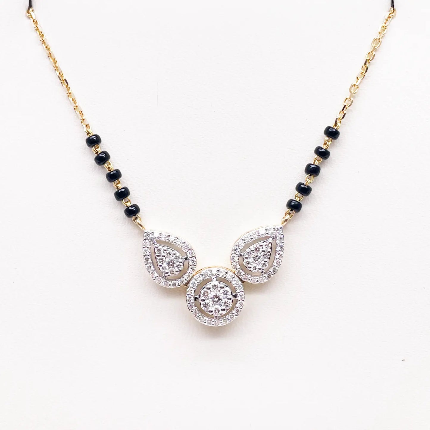 18ct Yellow Gold Natural Diamond Pear Round Halo Mangalsutra Necklace 0.58ct IGI Certified  Mangalsutra Chains