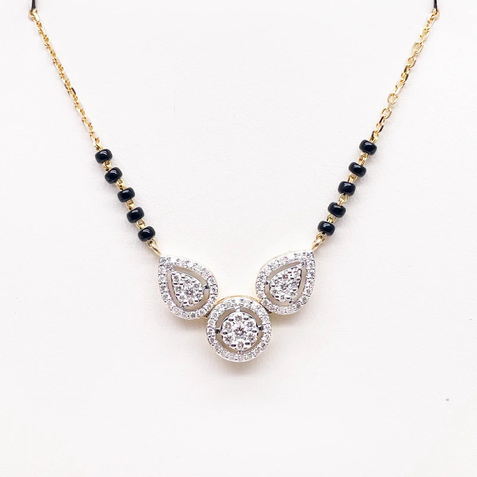 18ct Yellow Gold Natural Diamond Pear Round Halo Mangalsutra Necklace 0.58ct IGI Certified  Mangalsutra Chains