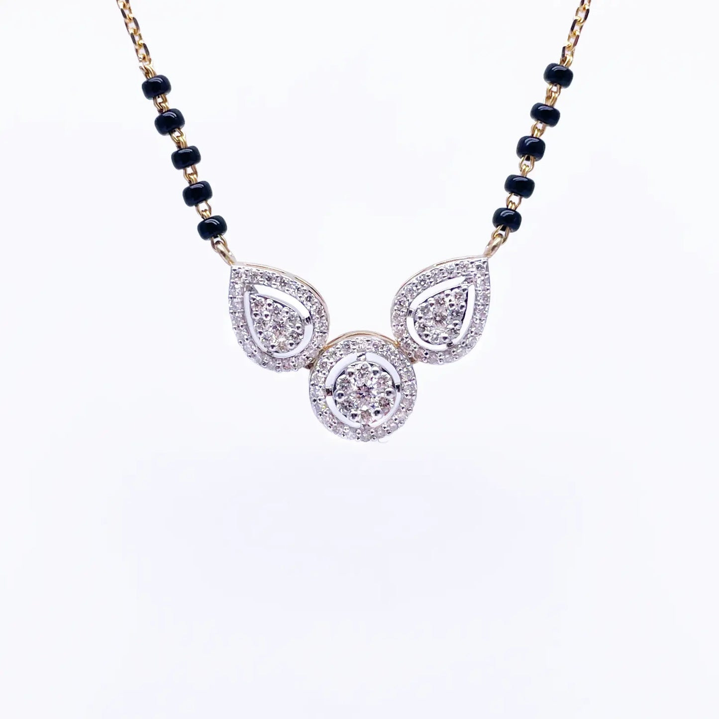 18ct Yellow Gold Natural Diamond Pear Round Halo Mangalsutra Necklace 0.58ct IGI Certified  Mangalsutra Chains
