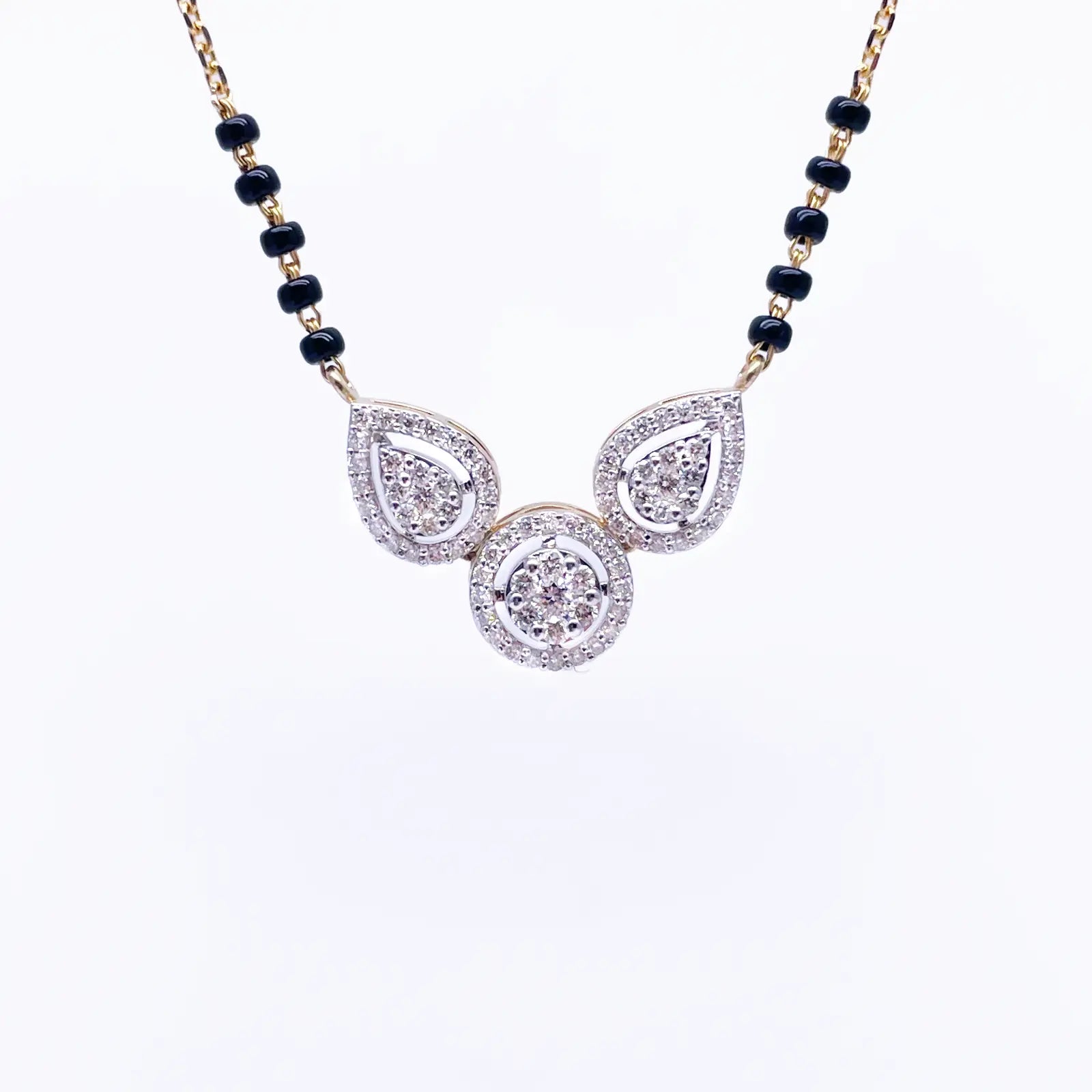 18ct Yellow Gold Natural Diamond Pear Round Halo Mangalsutra Necklace 0.58ct IGI Certified  Mangalsutra Chains