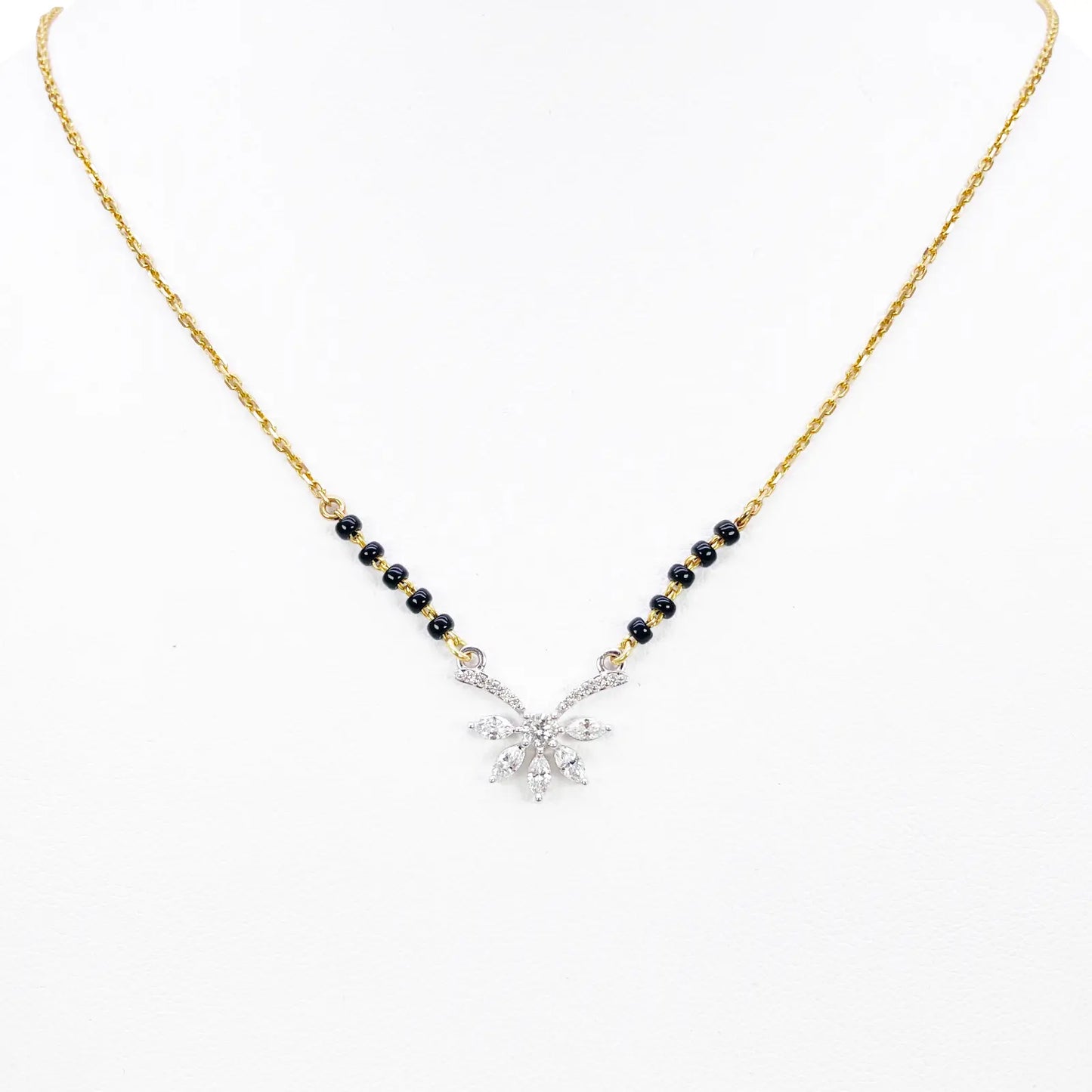 18ct Yellow Gold Natural Marquise And Round Diamond 0.40ct Mangalsutra Necklace  Mangalsutra Chains