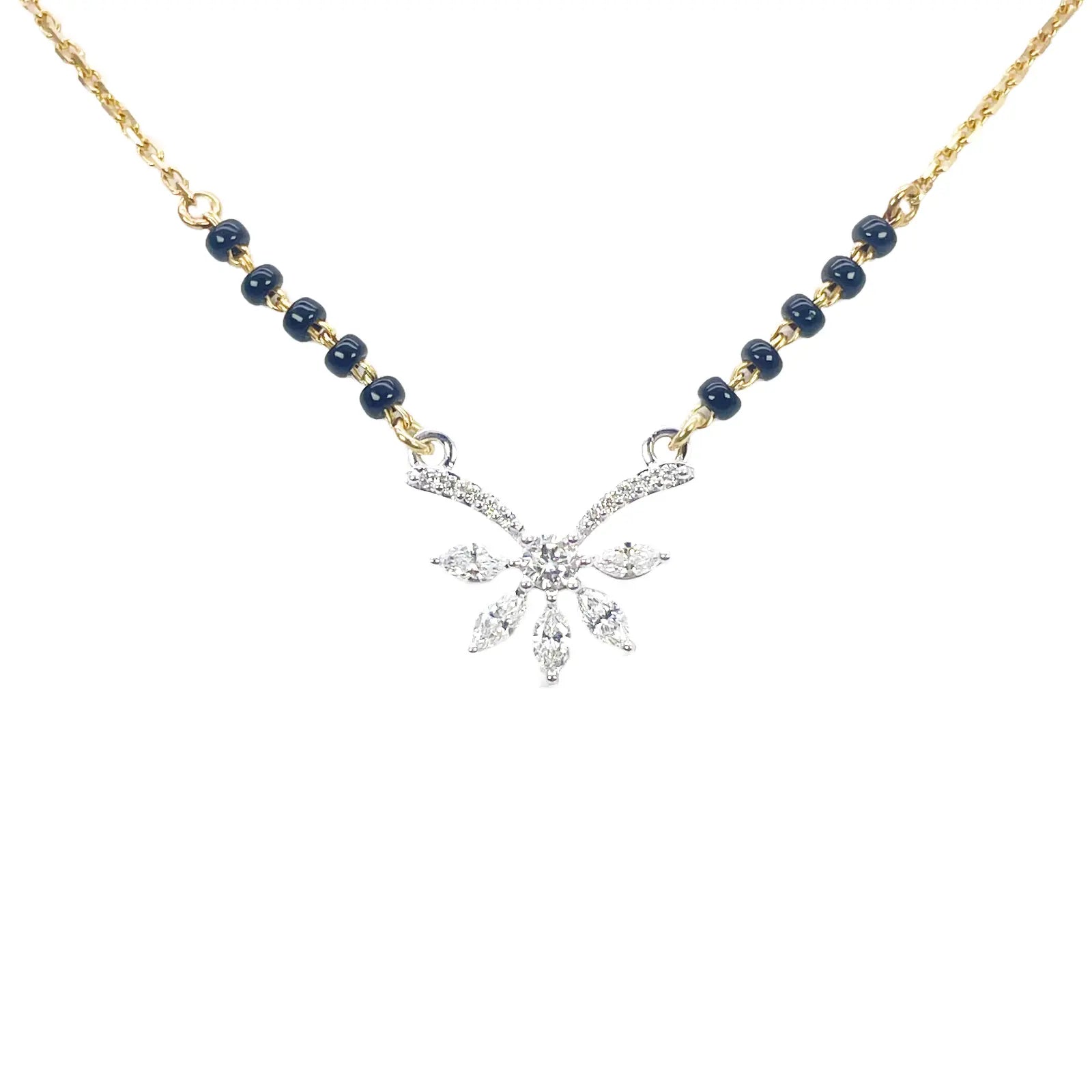 18ct Yellow Gold Natural Marquise And Round Diamond 0.40ct Mangalsutra Necklace  Mangalsutra Chains