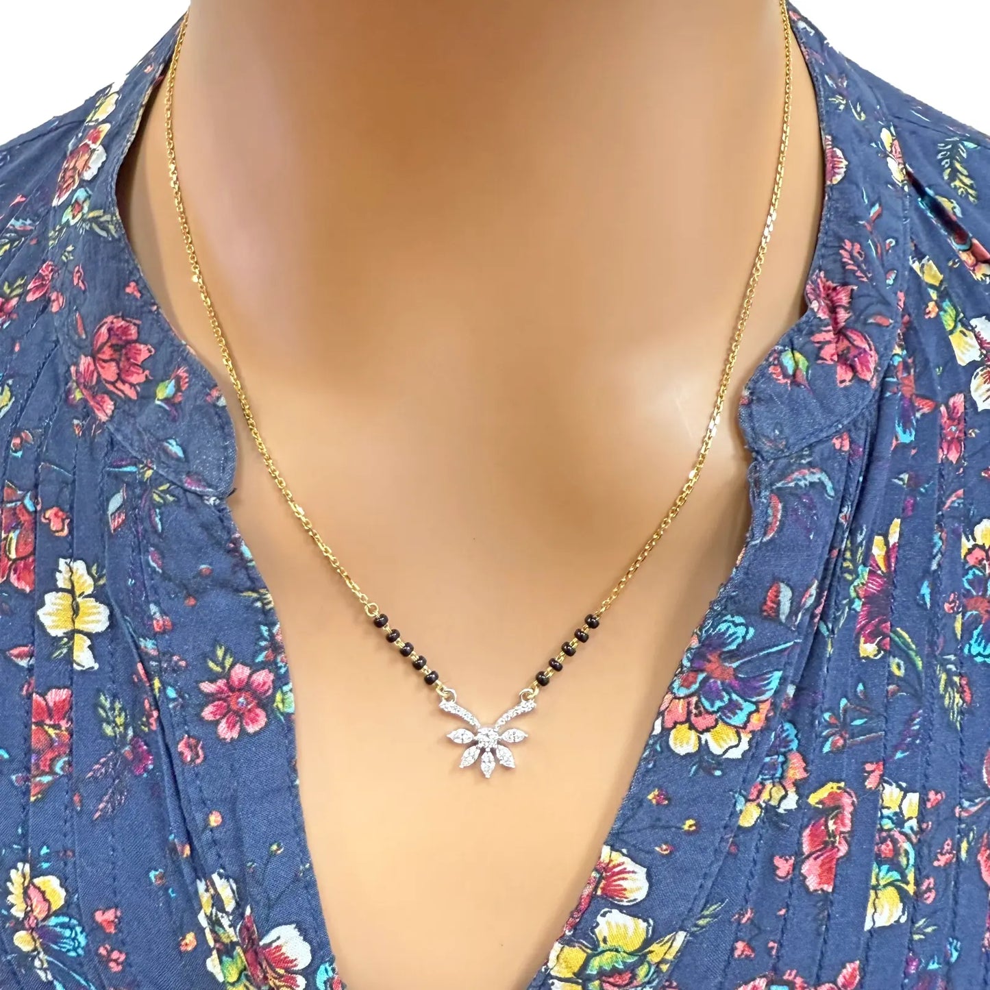 18ct Yellow Gold Natural Marquise And Round Diamond 0.40ct Mangalsutra Necklace  Mangalsutra Chains