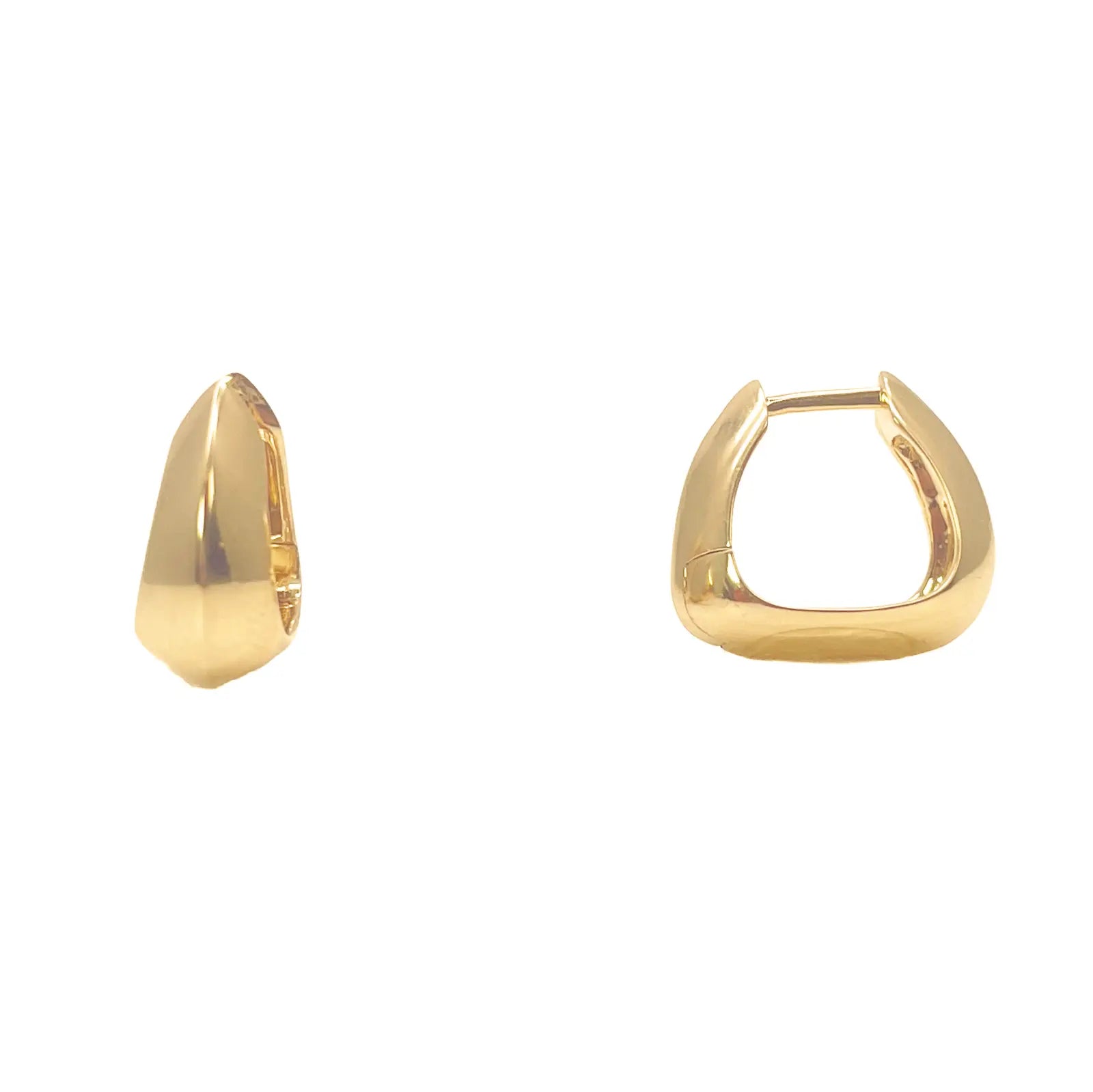 18ct Yellow Gold  Square Hoop Huggie High Polished Minimalist Chic Earrings 
