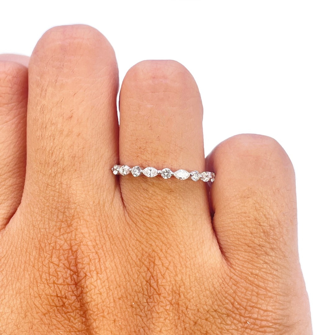 18ct White Gold Natural Diamond Marquise Half Eternity Ring 0.40ct