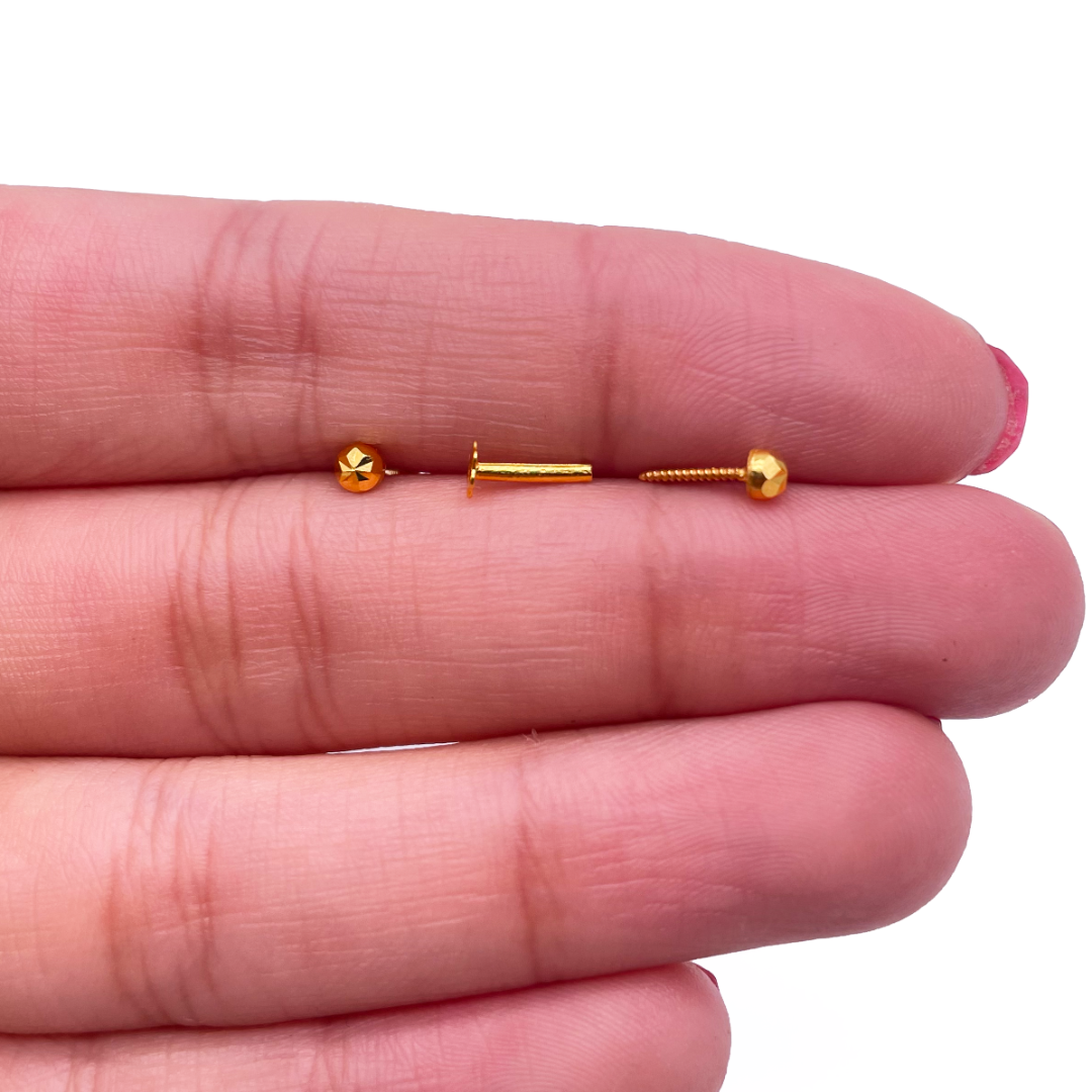 22 Karat Gelbgold Diamantgeschliffene Blumen-Rundball-Kinderohrringe 3,6 mm
