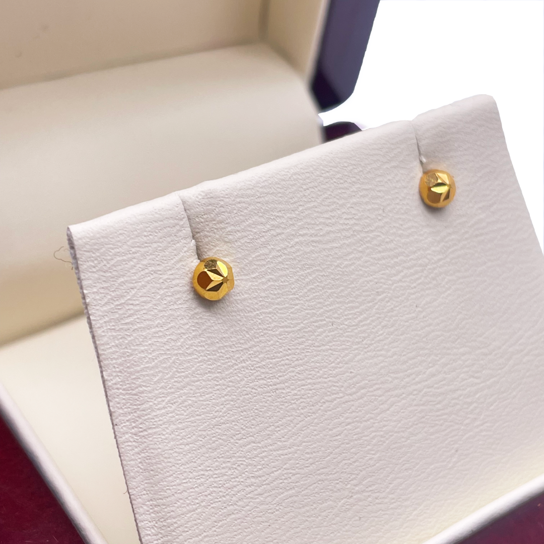 22 Karat Gelbgold Diamantgeschliffene Blumen-Rundball-Kinderohrringe 3,6 mm