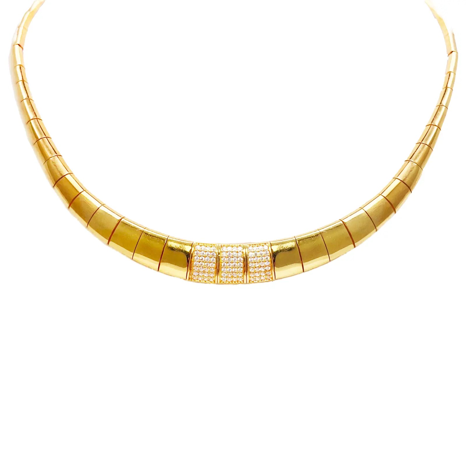 22ct Gold Cubic Zirconia Choker Necklace High Polished 15 Inches 8.8mm Width 