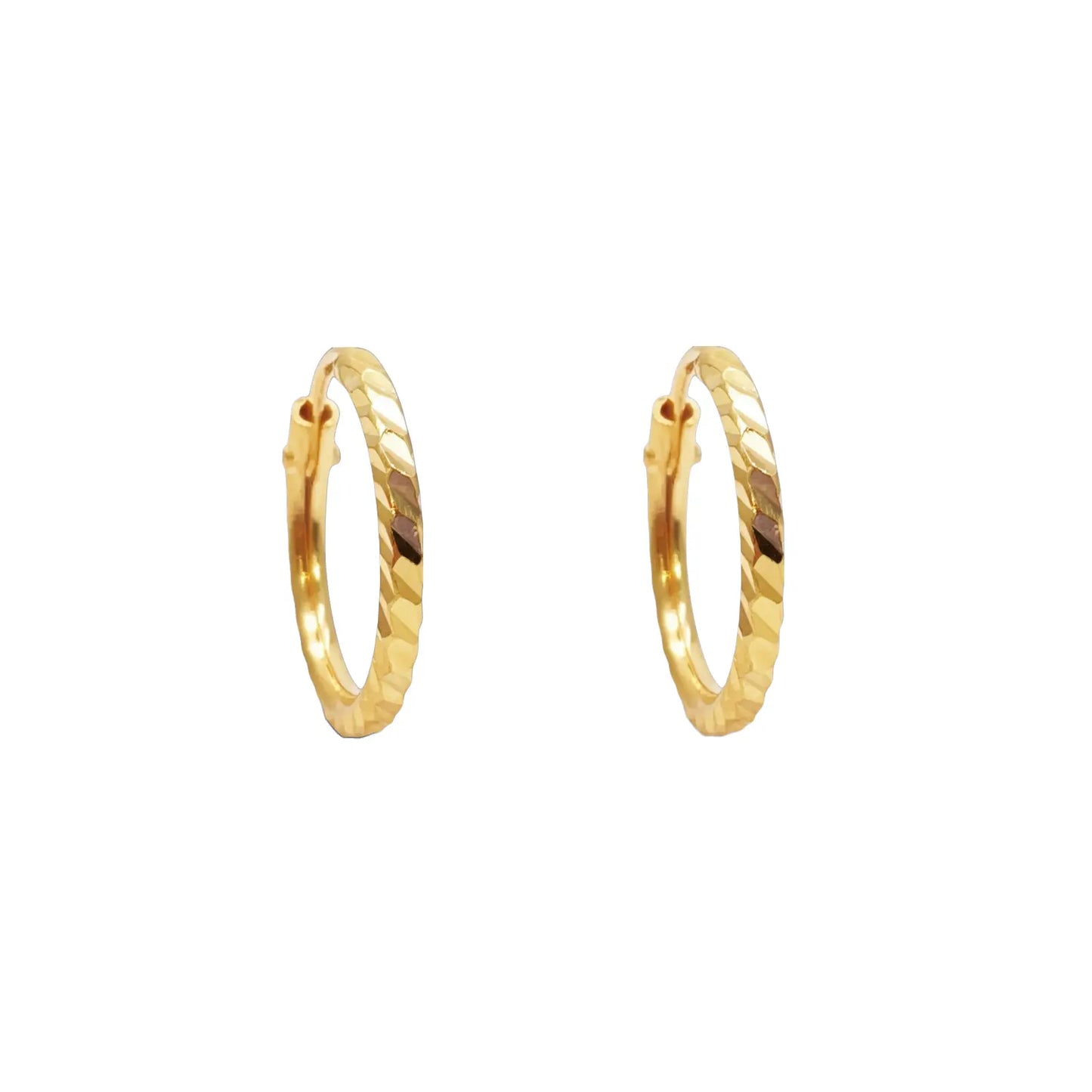 22ct Gold Diamond-Cut High-Polish Hoop Earrings ? 14mm Diameter  Gold Hoop Earrings