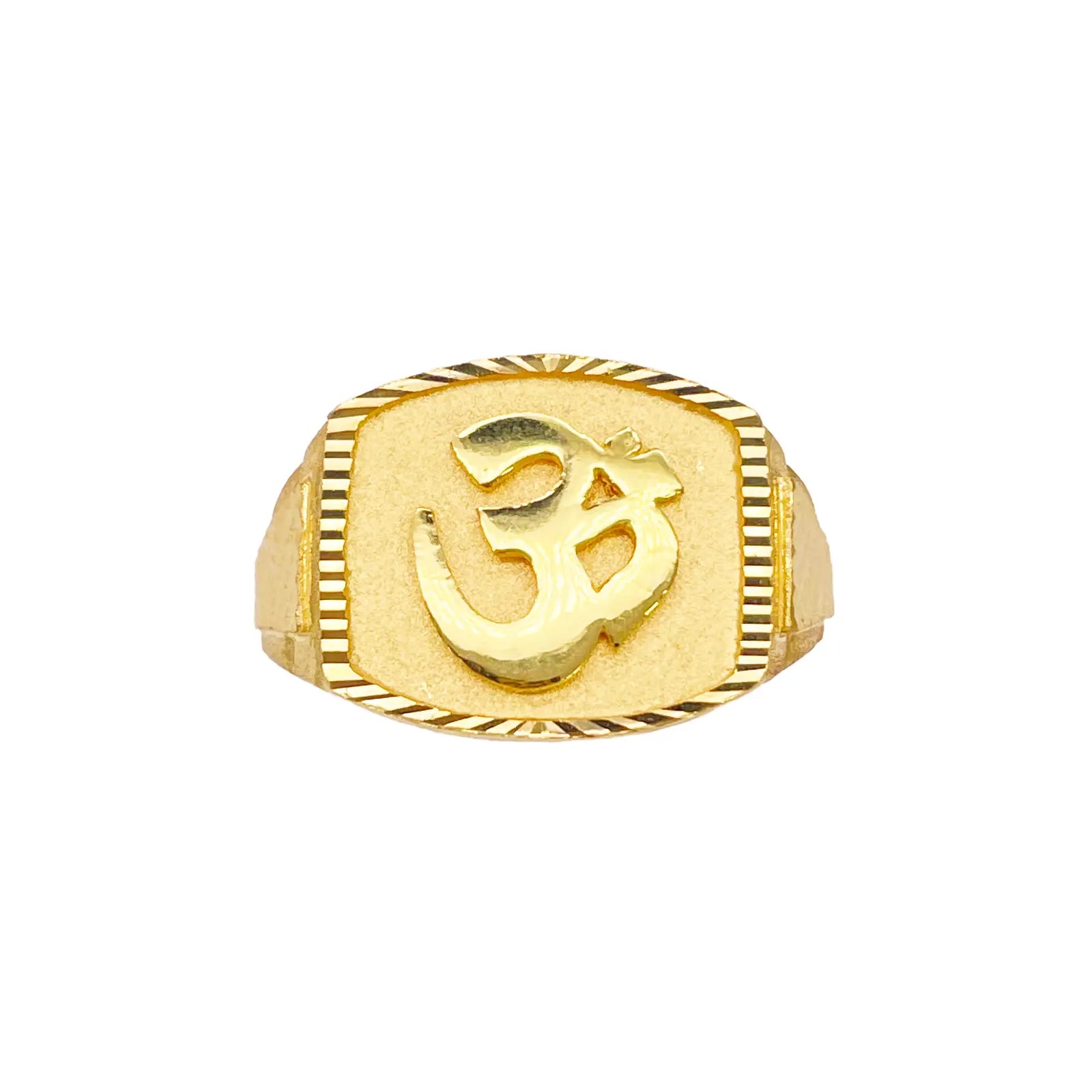 22ct Gold OM Signet Diamond Cut High Polished, Matt & Textured Mens Ring 