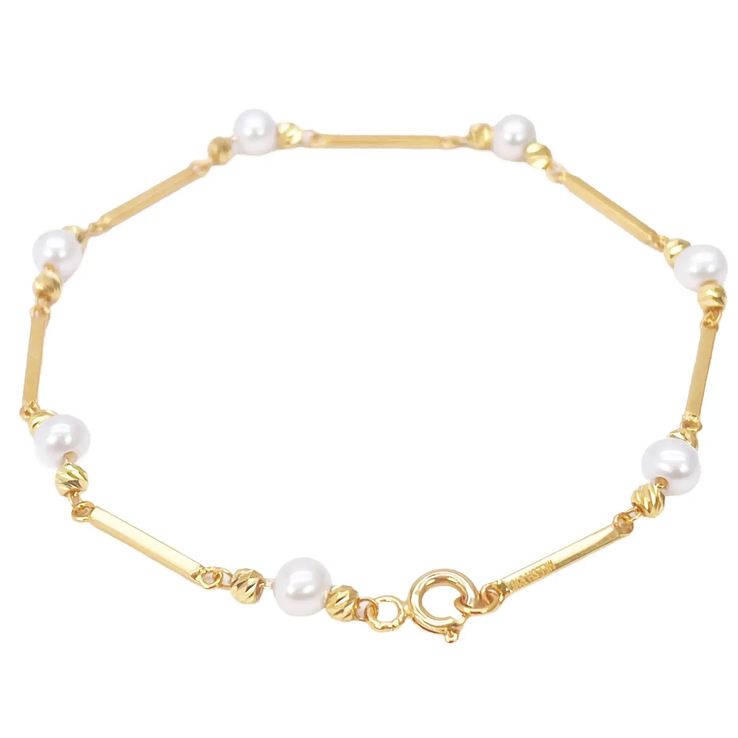 22ct Gold Pearl Bracelet Bar Link Seven Freshwater Pearls 7 Inches 