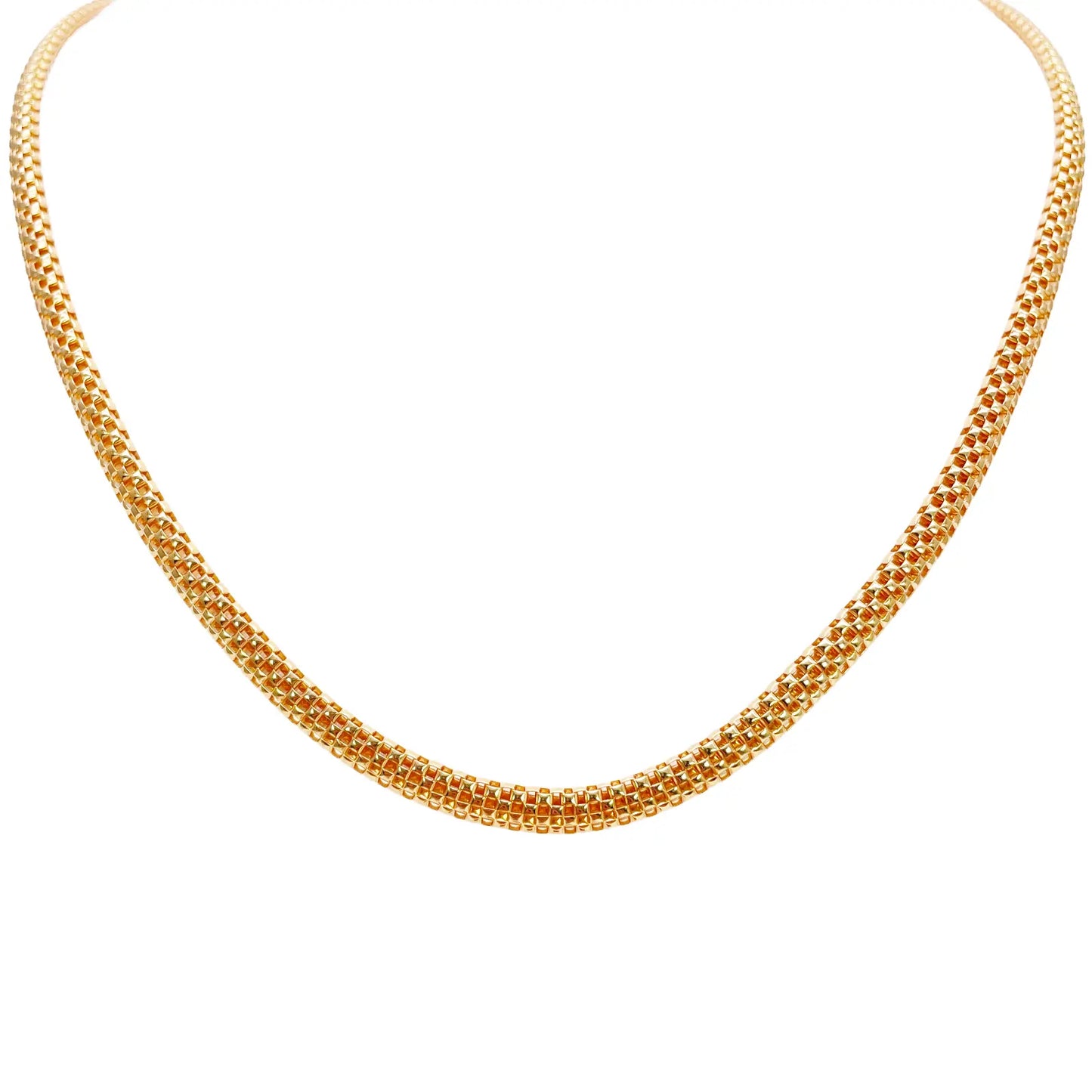 22ct Gold Square Mesh Chain High Polished Flat Necklace 18.5 Inches 4mm Width 