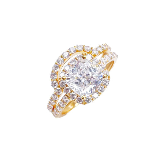 22ct Yellow Gold 4-Claw Cubic Zirconia Cushion Half Eternity Engagement Ring & Matching Band 