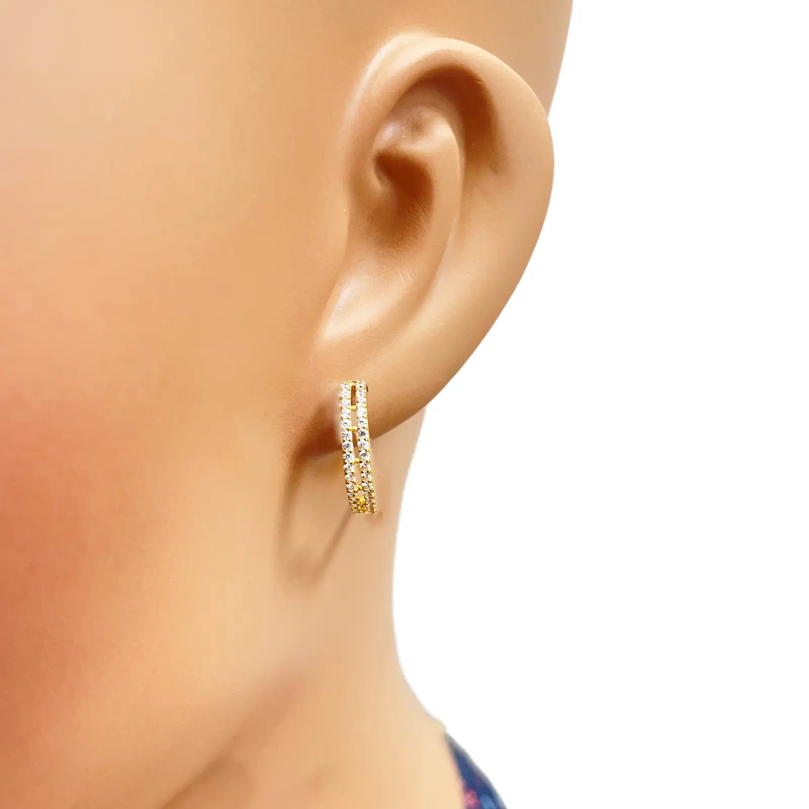 22ct Yellow Gold Beautiful Cubic Zirconia Two Row Huggies Hoop Earrings 10mm Inside Diameter 