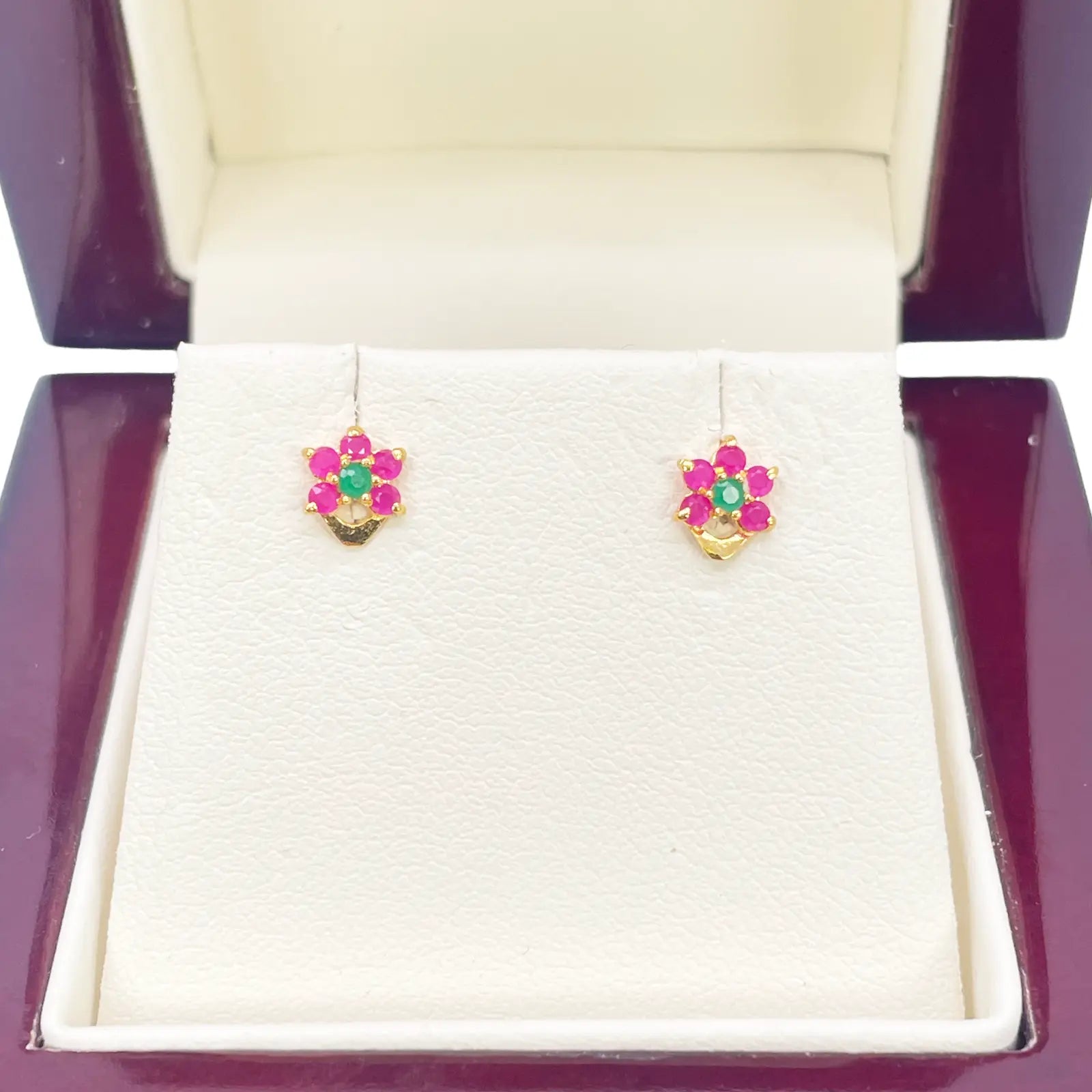 22ct Yellow Gold Children's Half Flower Shaped Small Gemstone Stud Earrings 