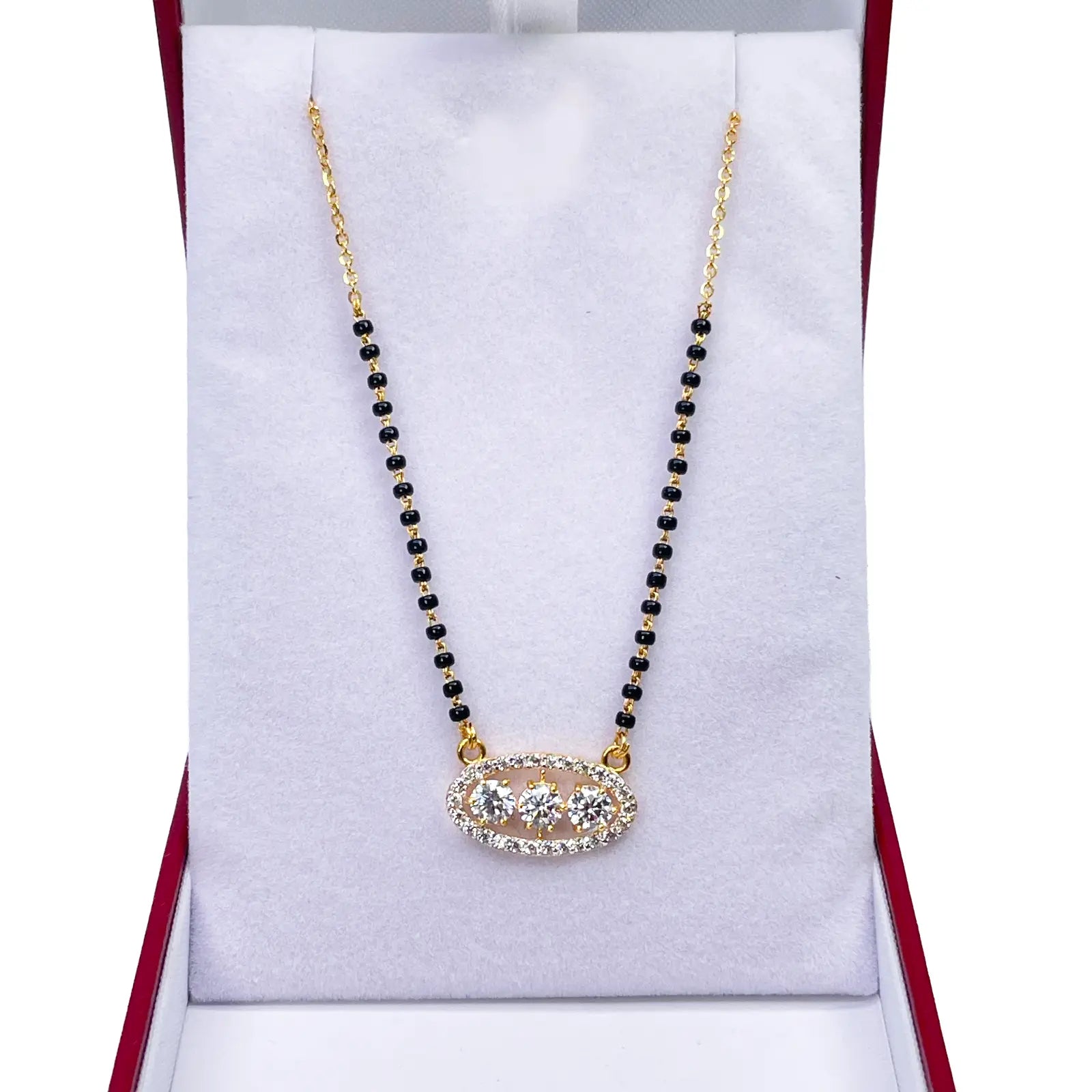 22ct Yellow Gold Cubic Zirconia Three Stone Halo Mangalsutra Necklace 19''inches  Mangalsutra Chains