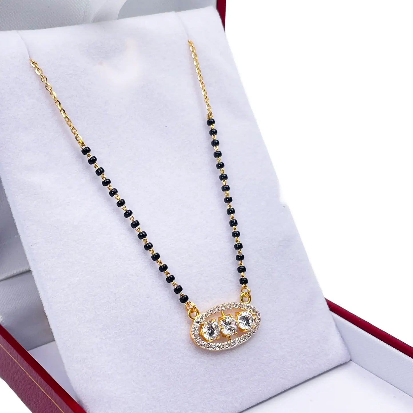 22ct Yellow Gold Cubic Zirconia Three Stone Halo Mangalsutra Necklace 19''inches  Mangalsutra Chains