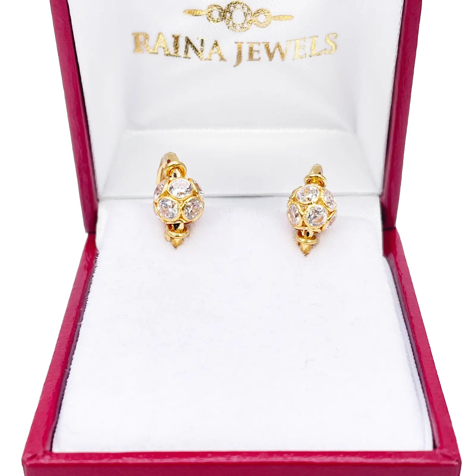 22ct Yellow Gold Diamond Cut Sparkly Cubic Zirconia Ball Hoop Huggie Earrings 11.5mm Diameter 