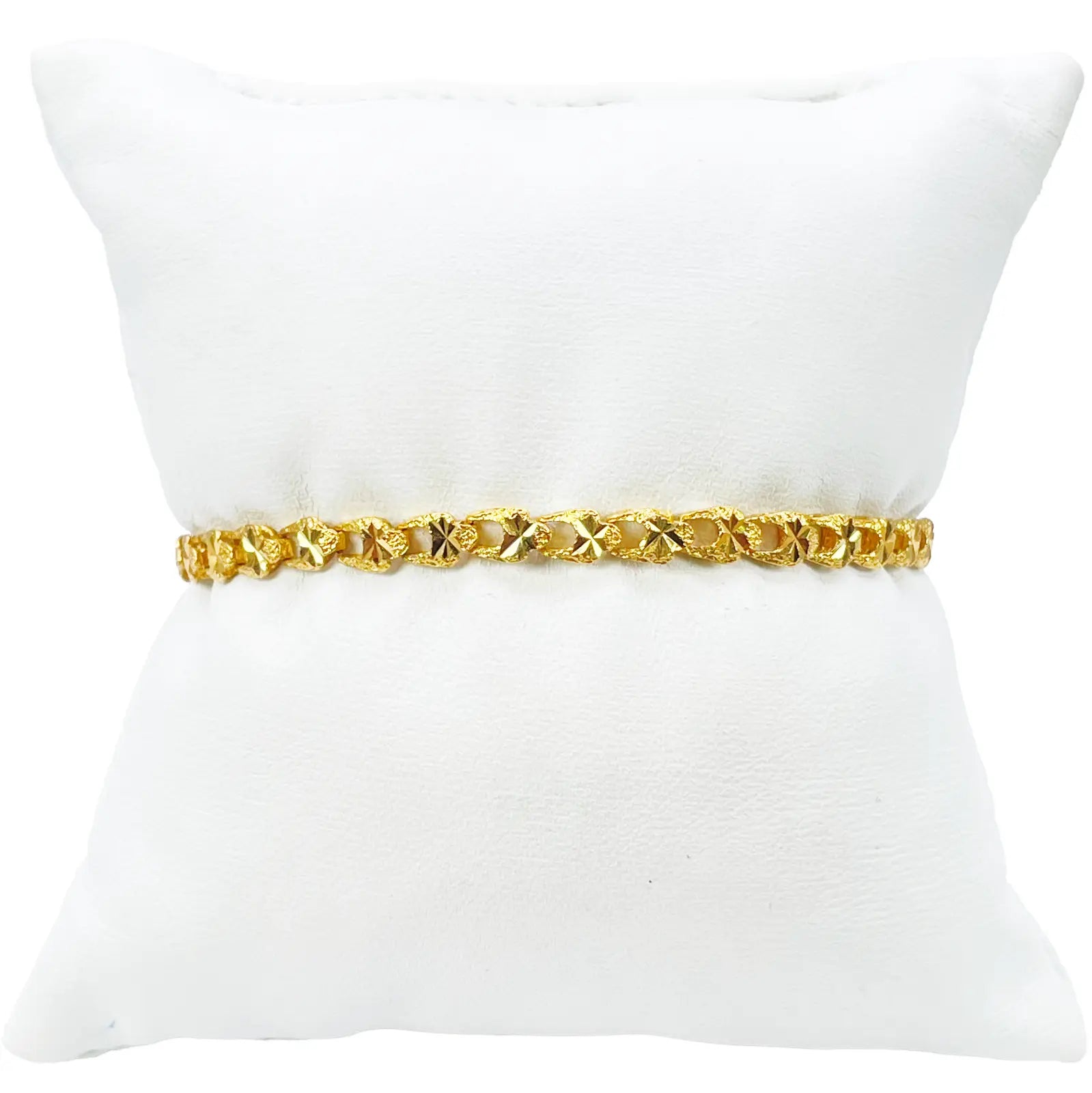 22ct Yellow Gold Diamond Cut Textured Link Bracelet & Heart Charm 
