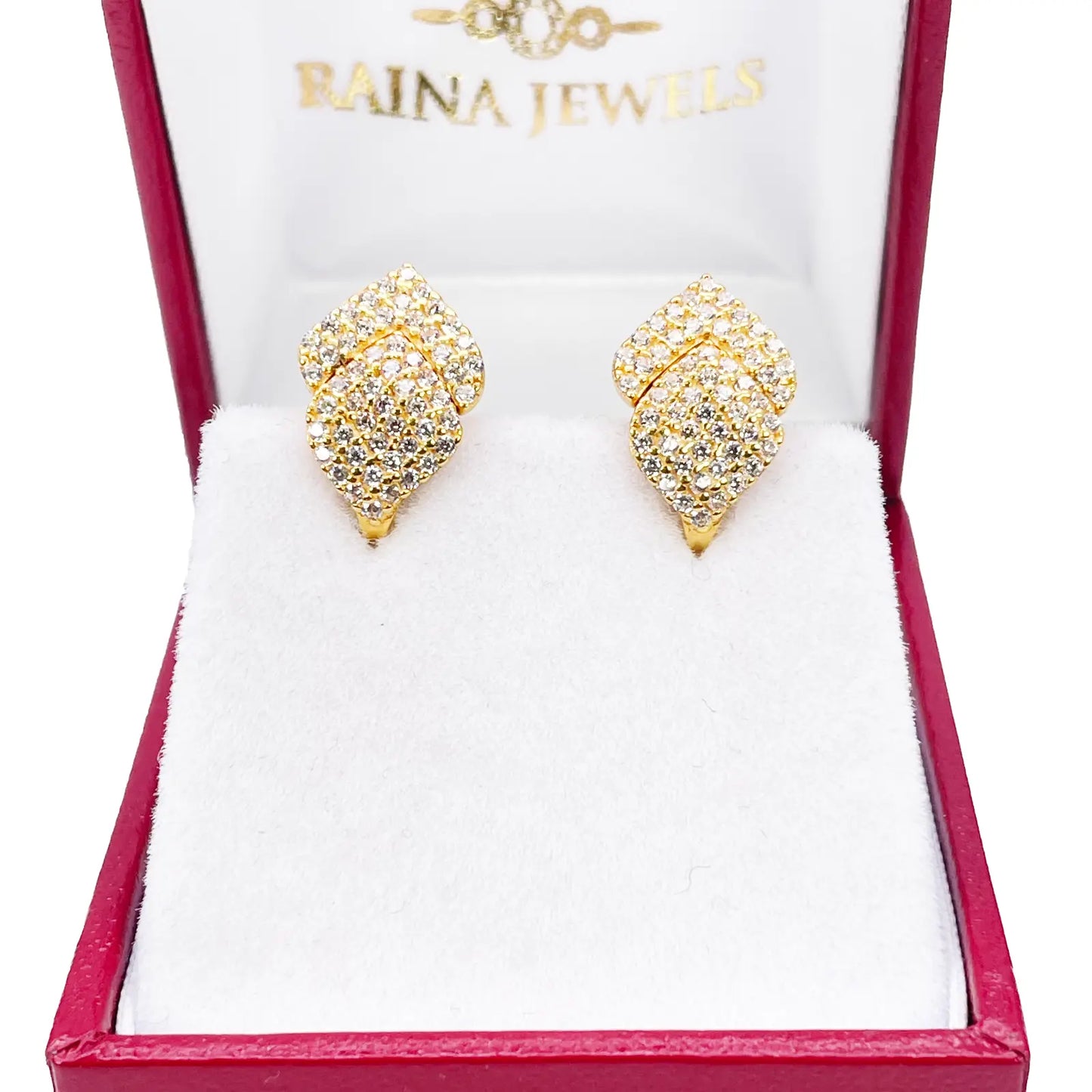 22ct Yellow Gold Fancy Cubic Zirconia Hoop Huggie Earrings 8mm Inside Diameter 