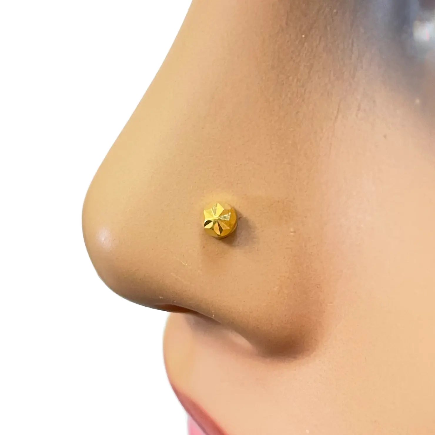22ct Yellow Gold Gold Diamond Cut Flower Design Single Nose Stud/Pin 2.7mm Width 