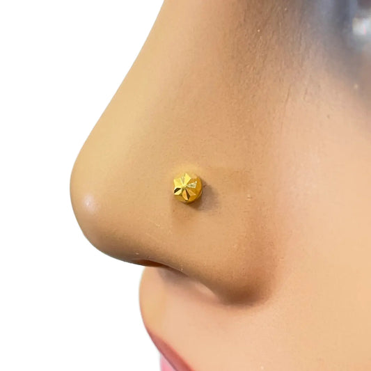22ct Yellow Gold Gold Diamond Cut Flower Design Single Nose Stud/Pin 2.7mm Width 