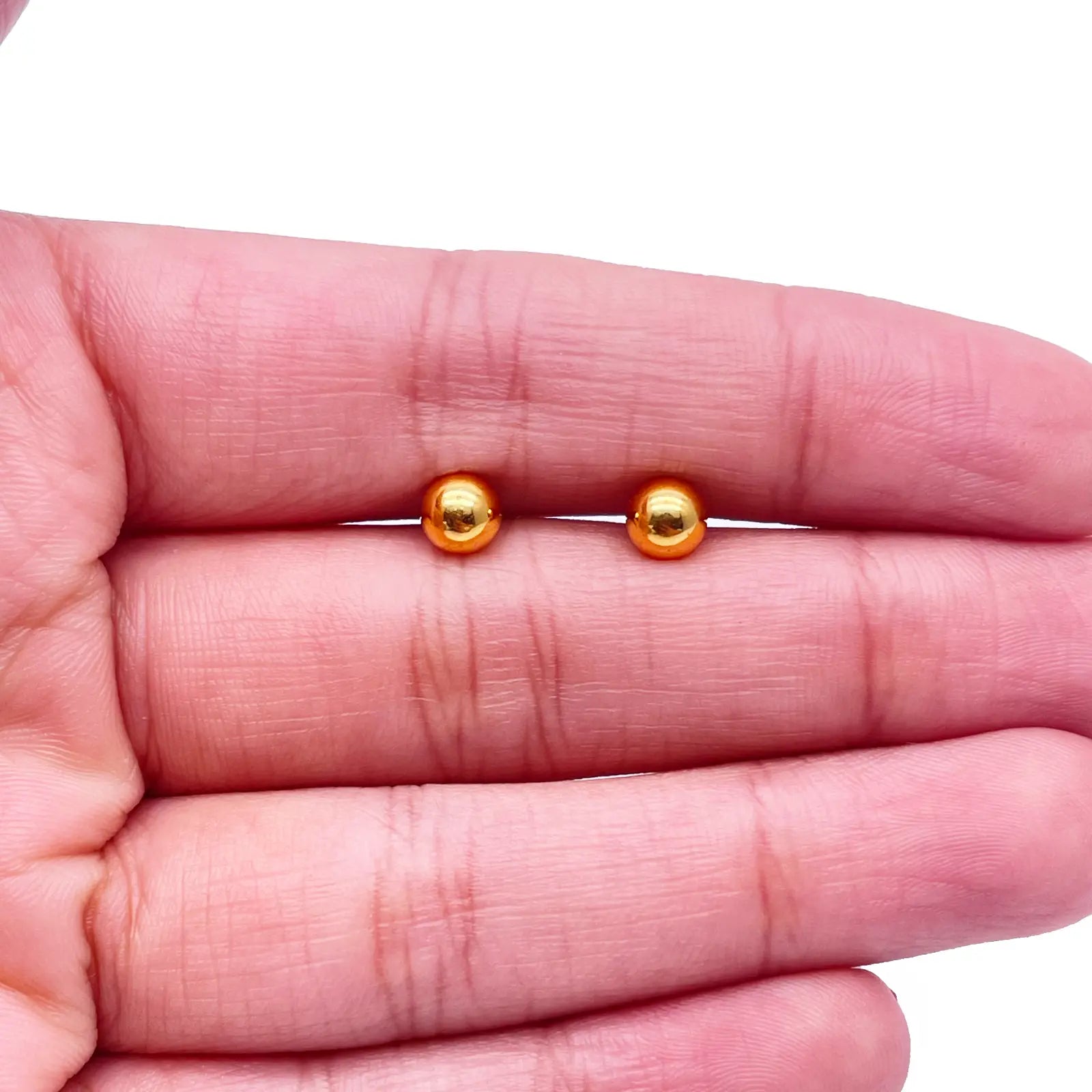 22ct Yellow Gold High Polished Round Plain Ball Stud Earrings 