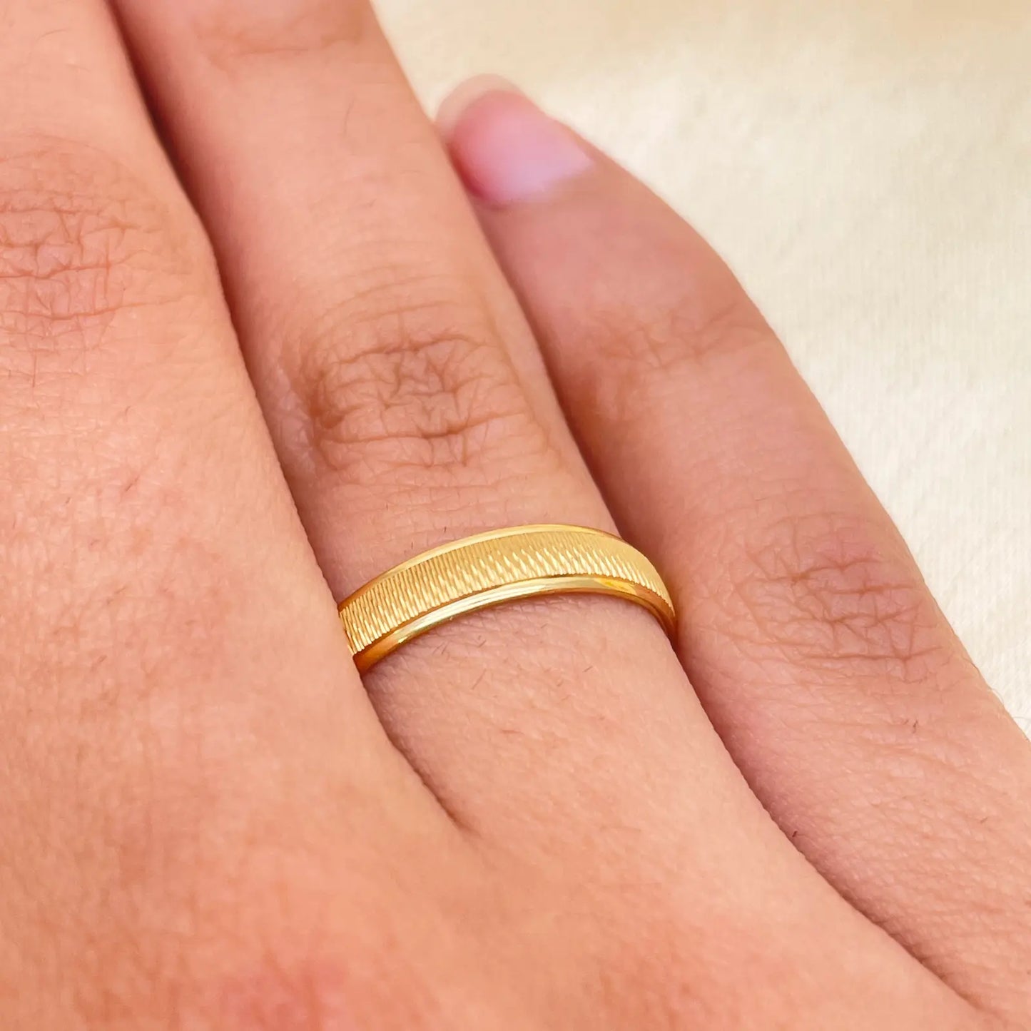 22ct Yellow Gold High Polished & Textured Women's Wedding Band 3.5mm  Gold Ring