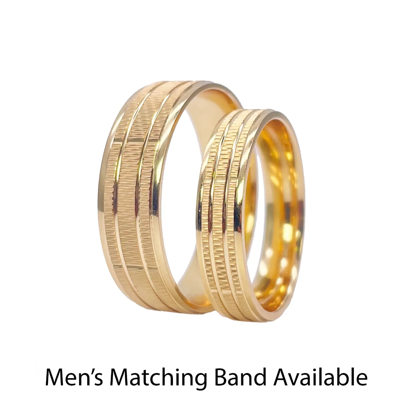 22ct Yellow Gold High Polished & Triple Row Textured Women's Wedding Band 4mm 