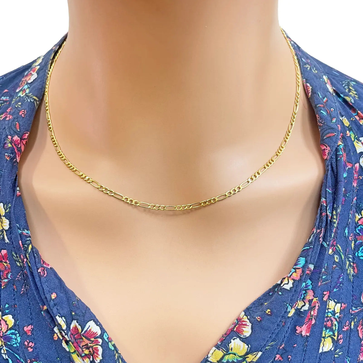 22ct Yellow Gold Lightweight Flat Figaro Chain Necklace 18'' inch 2.4mm Width  Diamond Bracelets