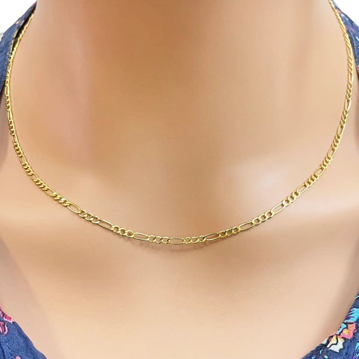 22ct Yellow Gold Lightweight Flat Figaro Chain Necklace 18'' inch 2.4mm Width  Diamond Bracelets