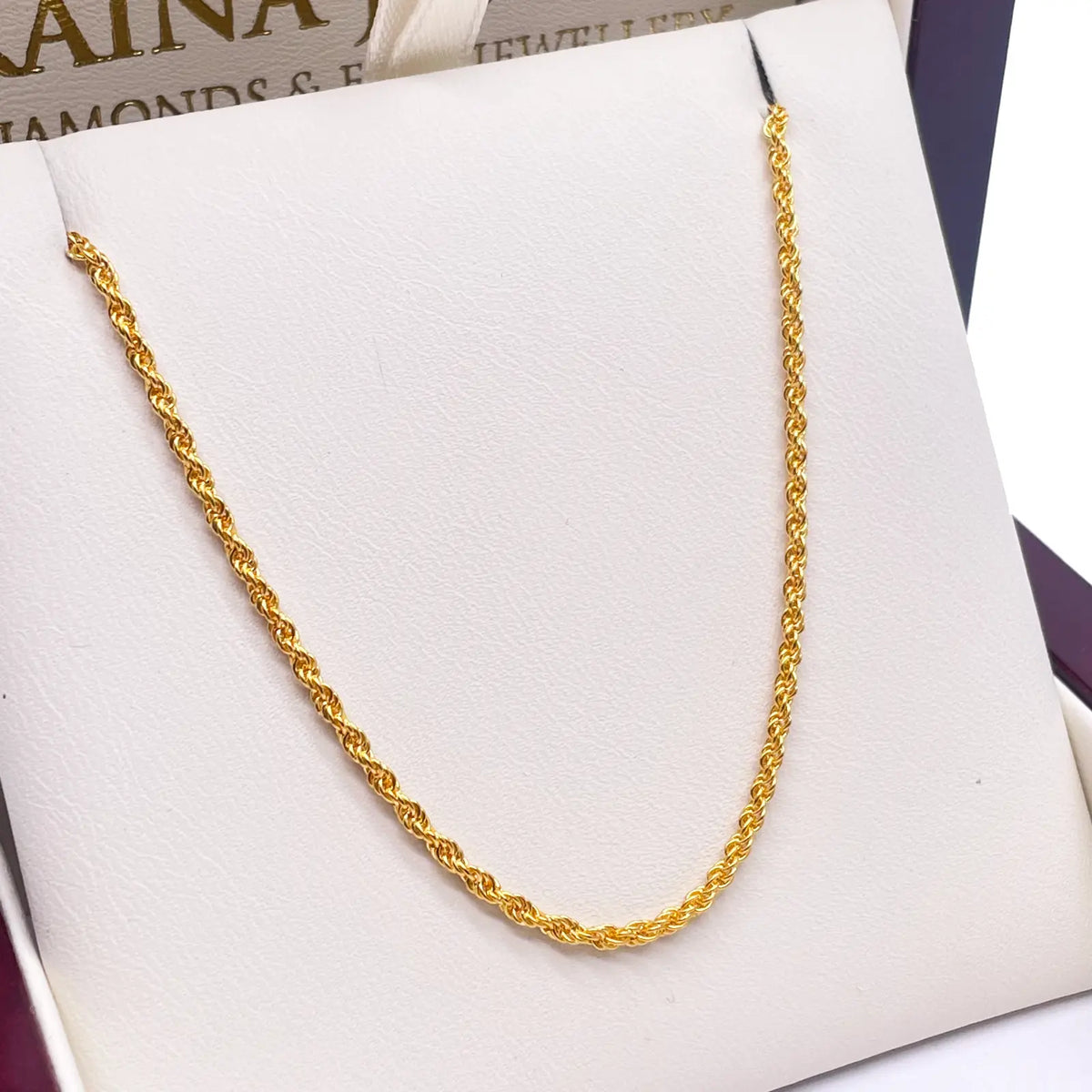 22ct Yellow Gold Lightweight Rope Chain Necklace 16 Inches 1.7mm Width 