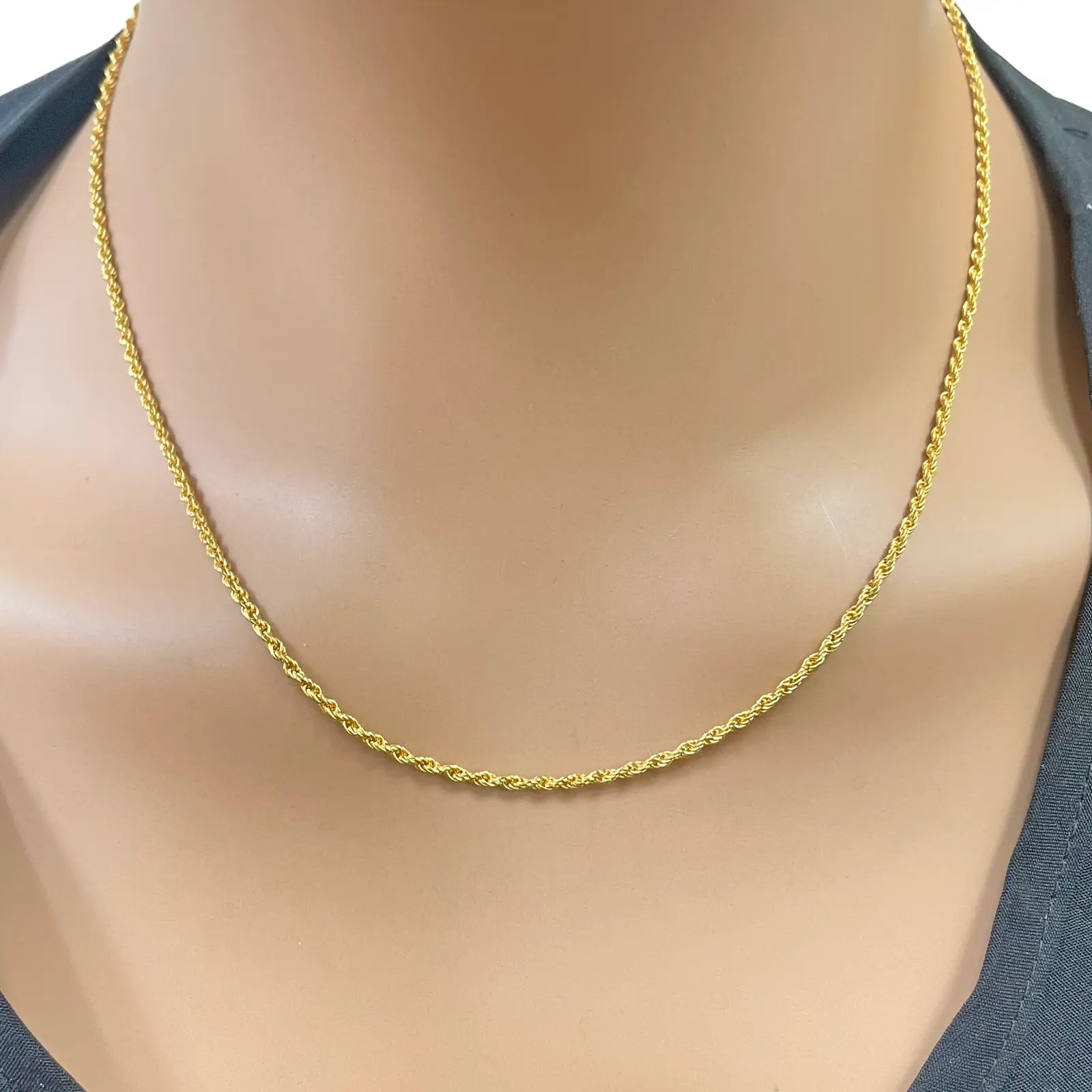 22ct Yellow Gold Lightweight Rope Chain Necklace 18 Inches 1.7mm Width 