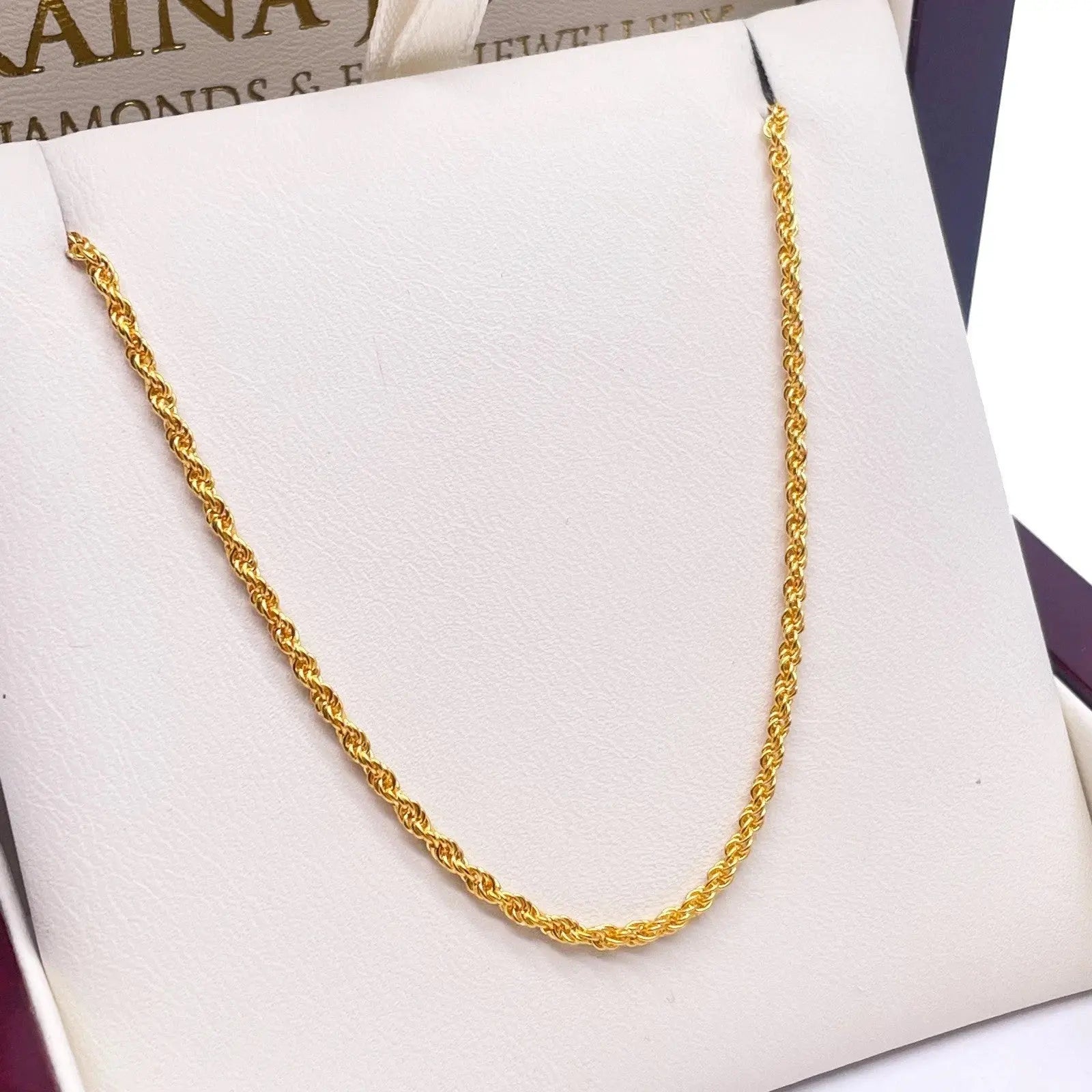 22ct Yellow Gold Lightweight Rope Chain Necklace 20 Inches 1.7mm Width 