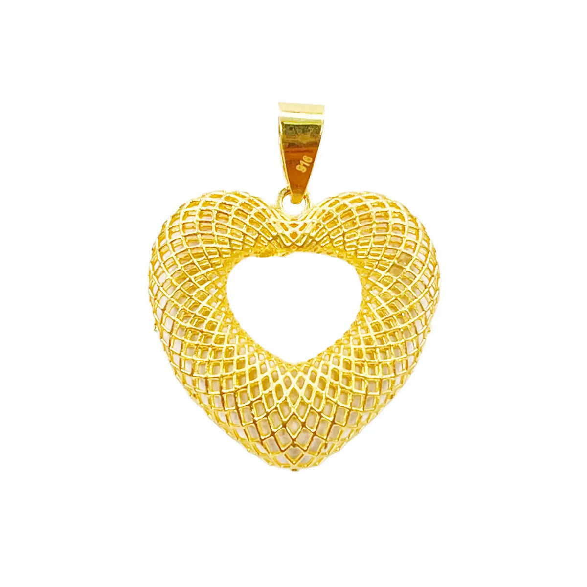 22ct Yellow Gold Mesh Matt Big Heart Pendant 22mm Length 