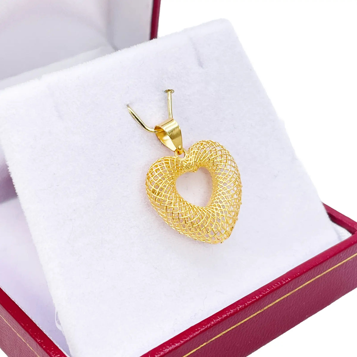 22ct Yellow Gold Mesh Matt Big Heart Pendant 22mm Length 