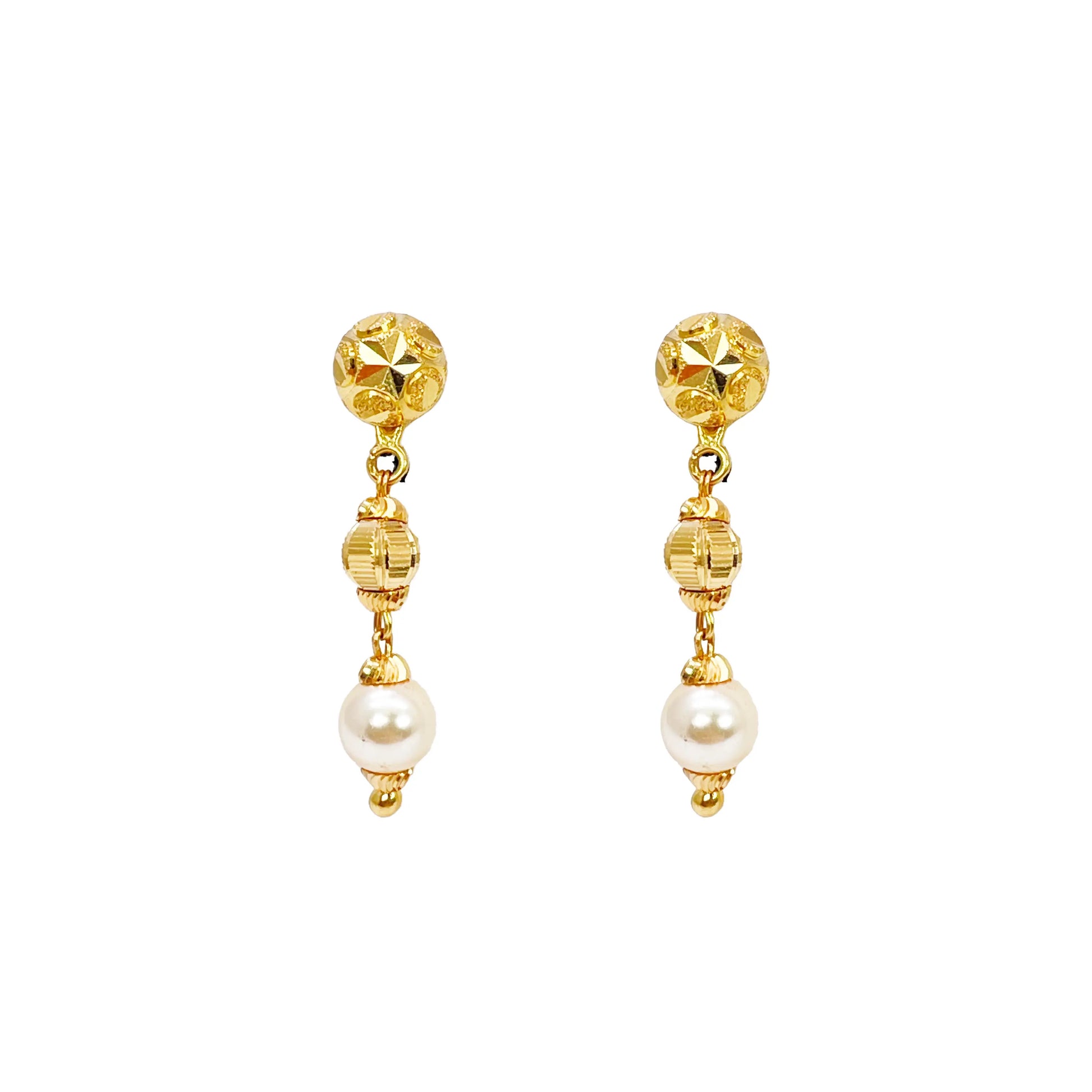 22ct Yellow Gold Pearls & Beaded Diamond Cut Ball Necklace/Earrings Set 