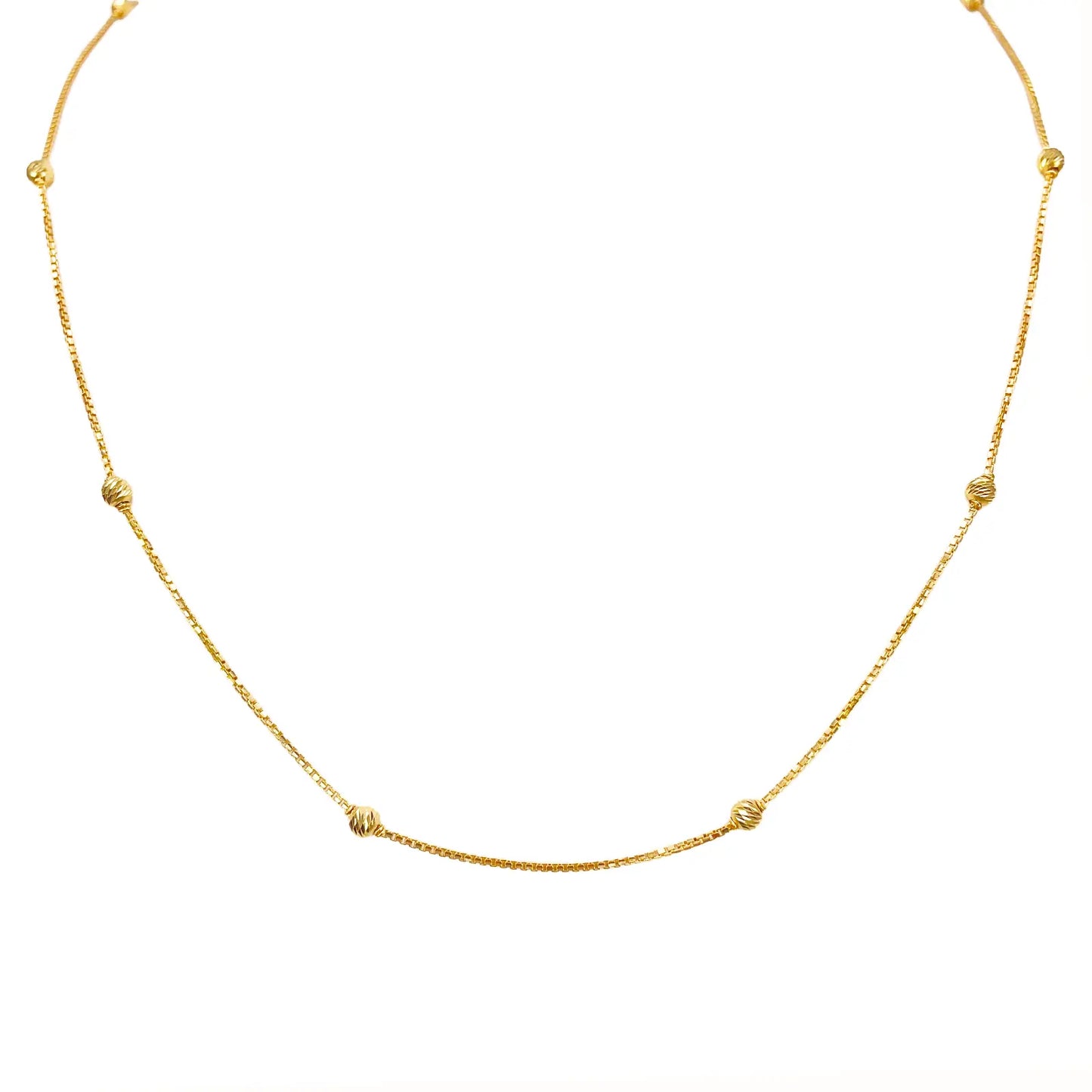 22ct Yellow Gold Shiny Diamond Cut Ball Eight Beaded Necklace Chain 18.5 Inches 