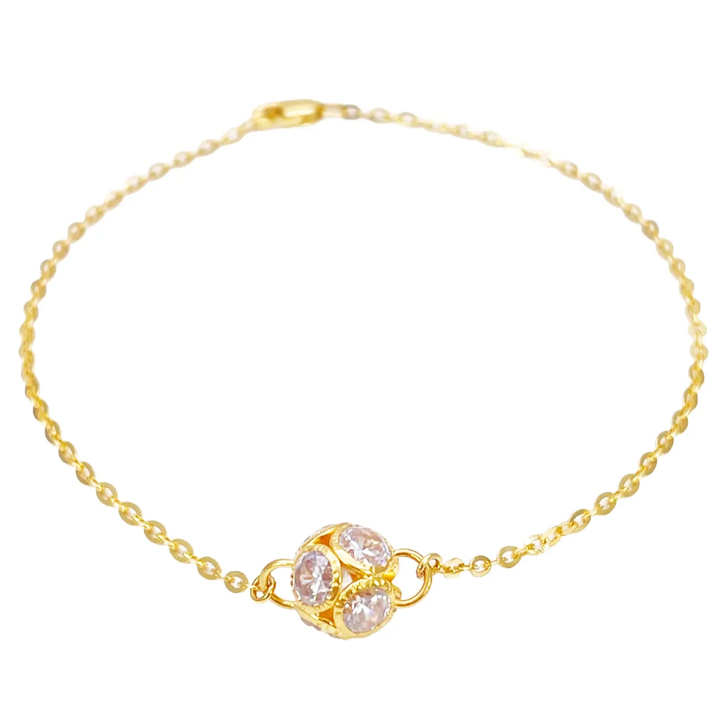 22ct Yellow Gold Single Cubic Zirconia Sparkly Glitter Ball Ladies Bracelet 7 Inches 