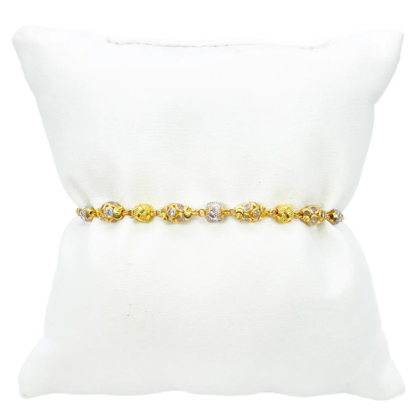 22ct Yellow Gold Sparkly Glitter Ball & Two-Tone Diamond Cut Beaded Bracelet 