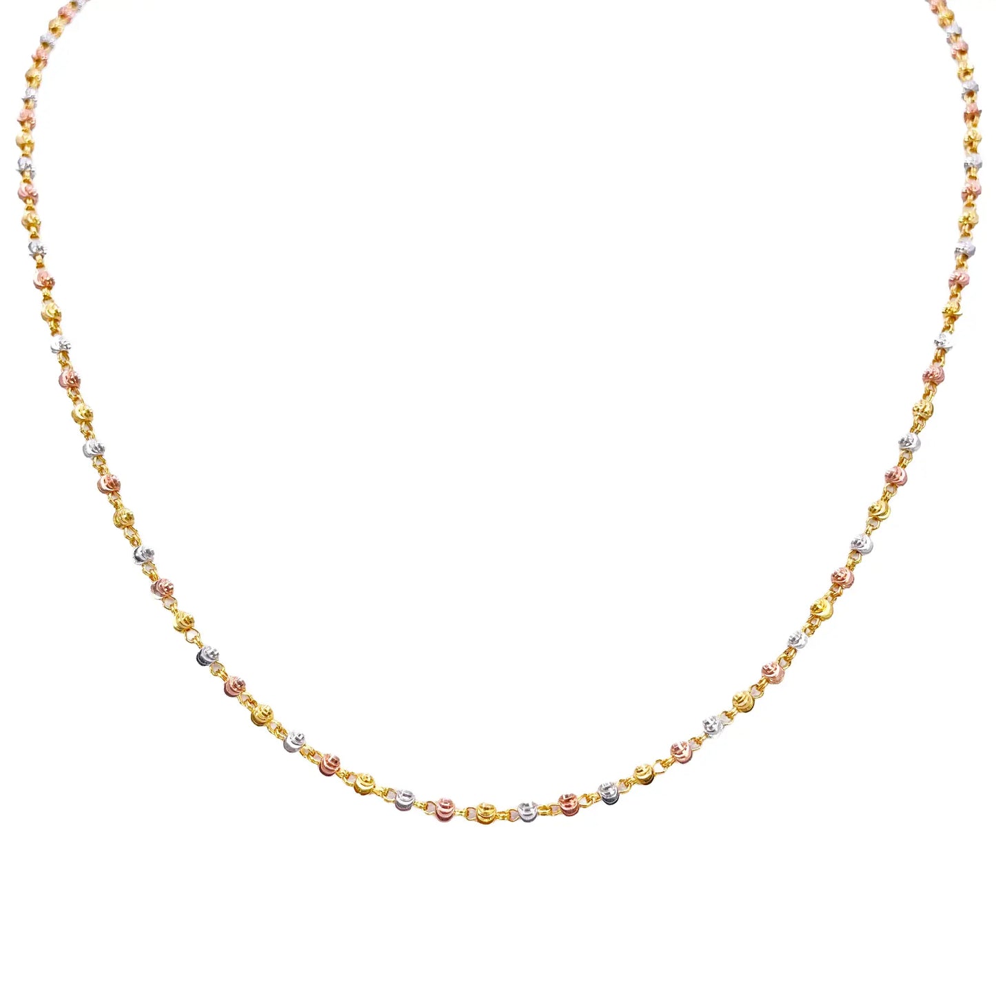 22ct Yellow Gold Tri-Colour Diamond Cut Ball Beaded Necklace 18 Inches 2.3 Width 
