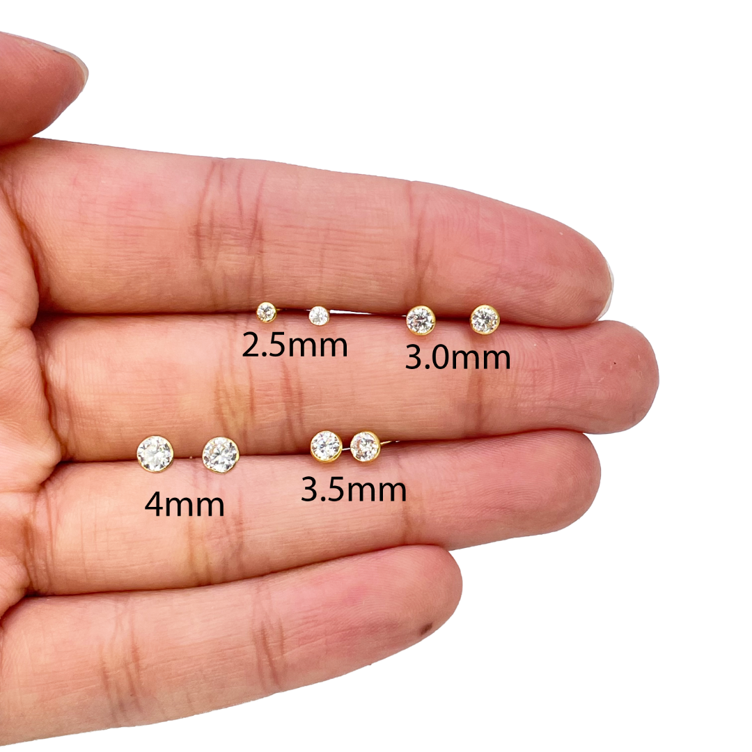 22 Karat Gelbgold runde Lünette Kinderohrstecker 2,5-4,5 mm