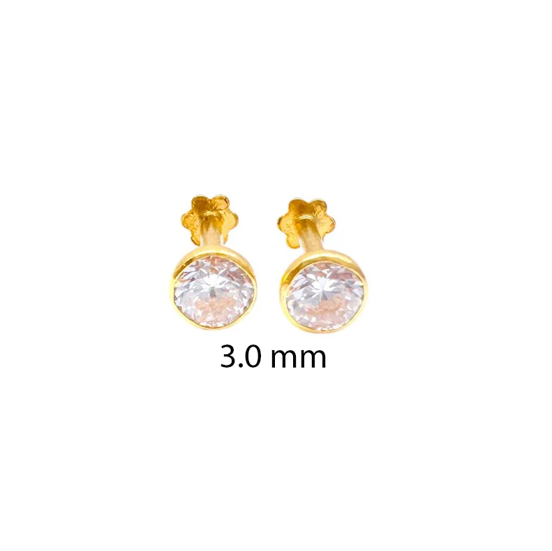 22 Karat Gelbgold runde Lünette Kinderohrstecker 2,5-4,5 mm