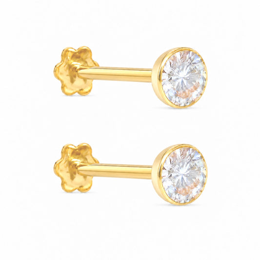 22 Karat Gelbgold runde Lünette Kinderohrstecker 2,5-4,5 mm